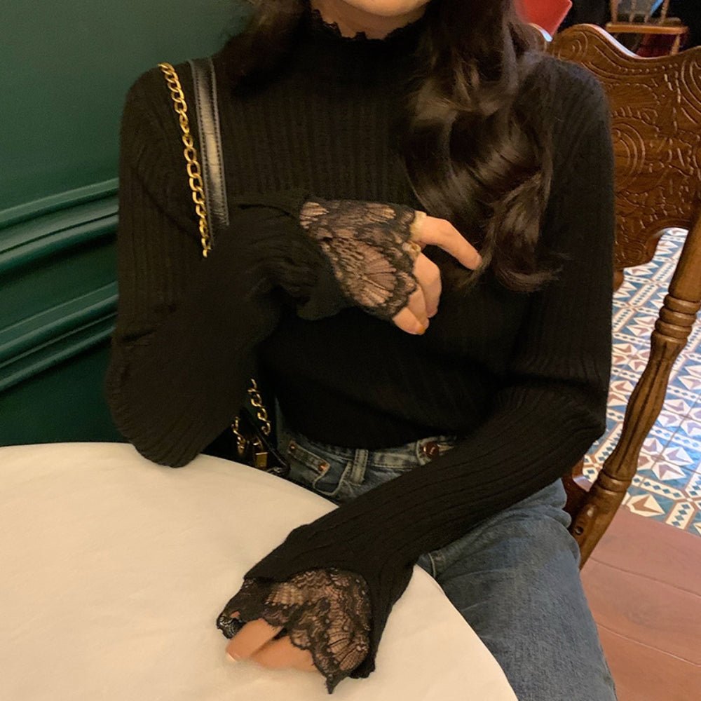 レースハイネックリブニットトップス｜オフィスカジュアル レディース 通販【ミレジェネ】