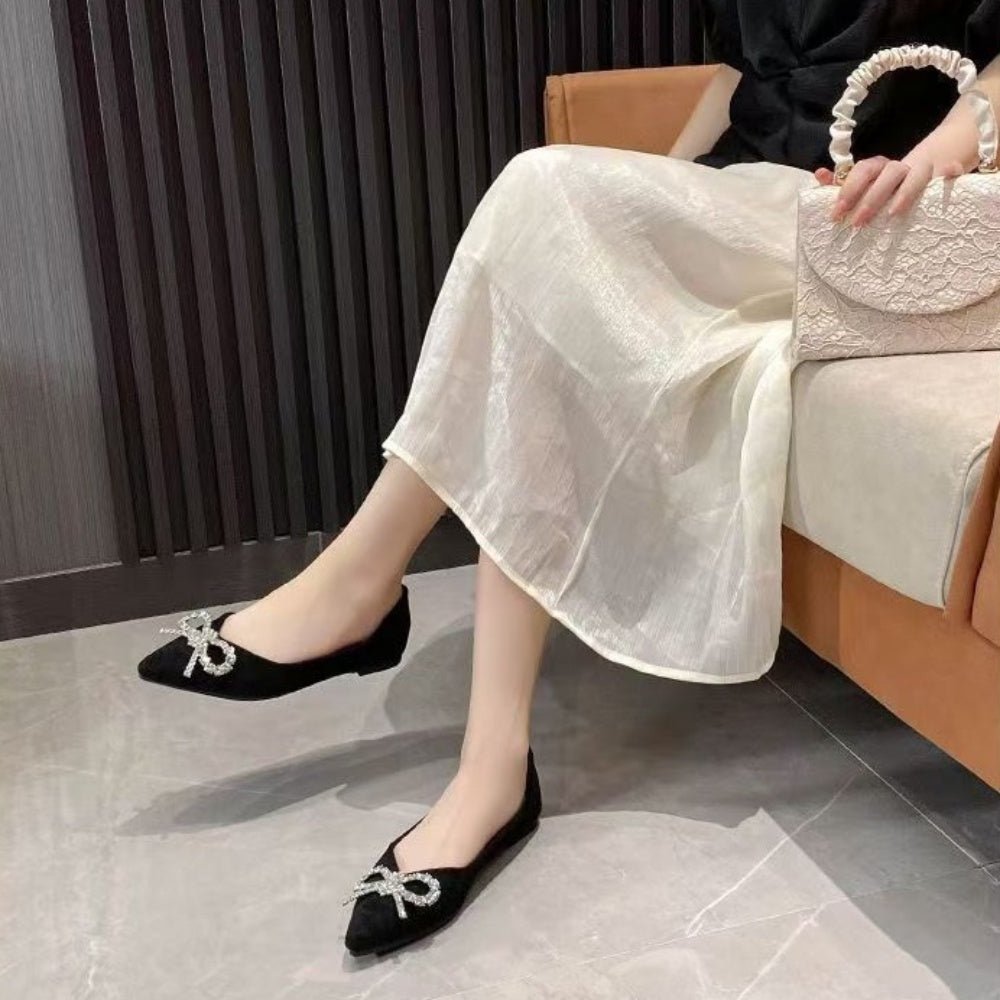 ビジューリボンフラットパンプス｜オフィスカジュアル レディース 通販【ミレジェネ】