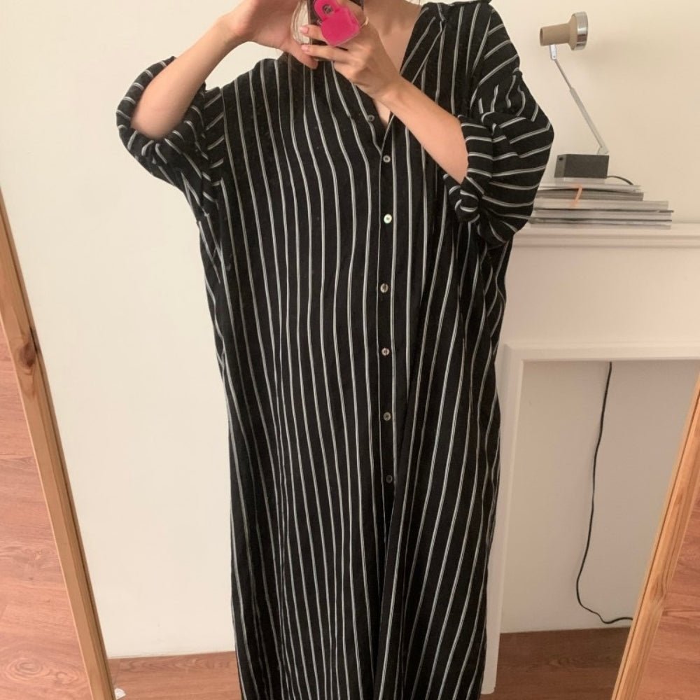 【骨格ナチュラルさんにおすすめ】ストライプロングシャツワンピース [ミレジェネ]｜オフィスカジュアル レディース 通販【ミレジェネ】