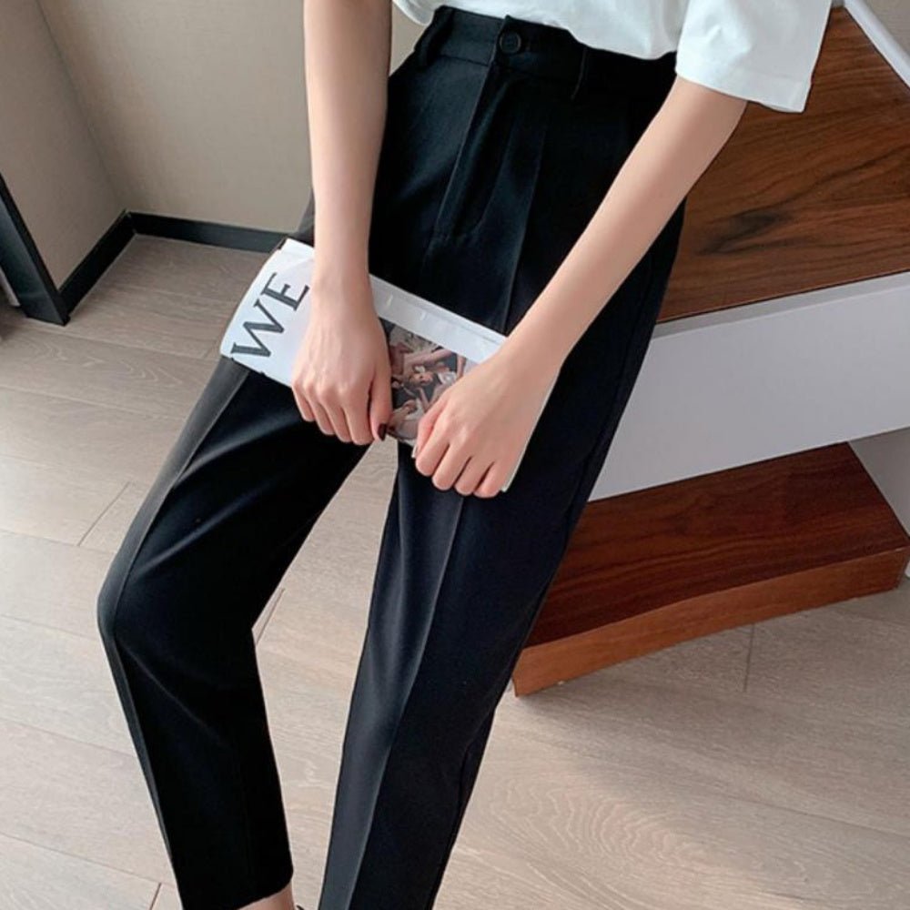 後ろゴムハイウエスト線有りクロップドパンツ｜オフィスカジュアル