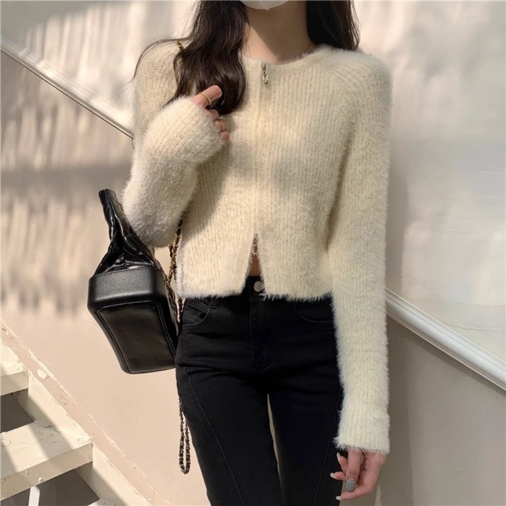 シャギージップアップカーディガン｜オフィスカジュアル レディース 通販【ミレジェネ】