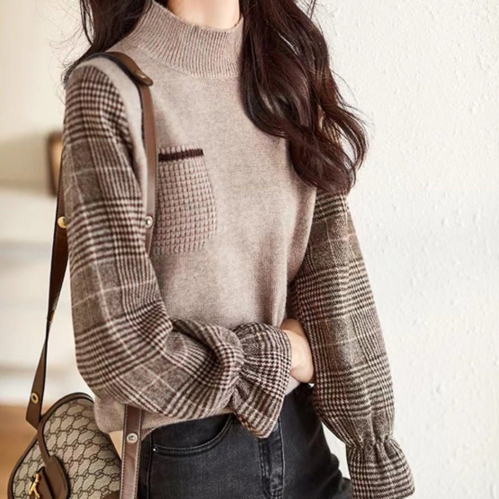 チェック柄切替ニットプルオーバー｜オフィスカジュアル レディース 通販【ミレジェネ】