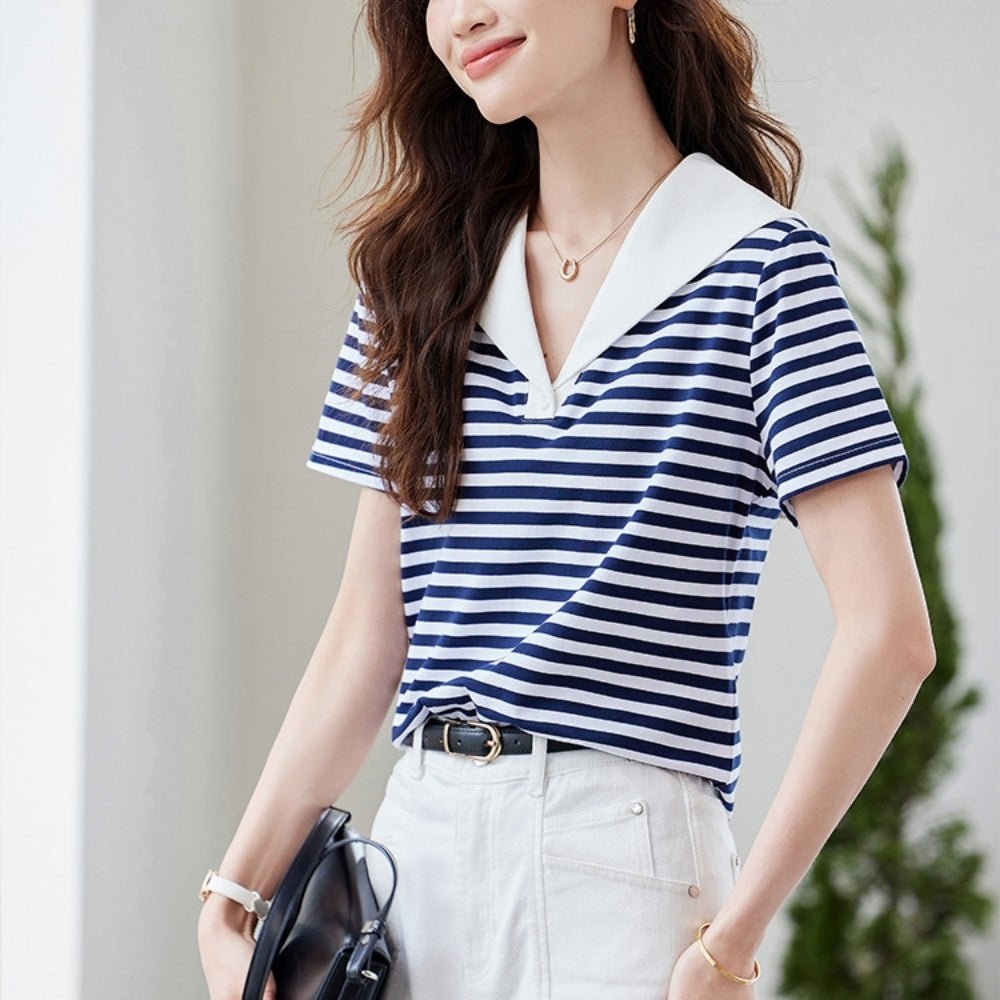 セーラー襟ボーダーブラウス｜オフィスカジュアル レディース 通販【ミレジェネ】