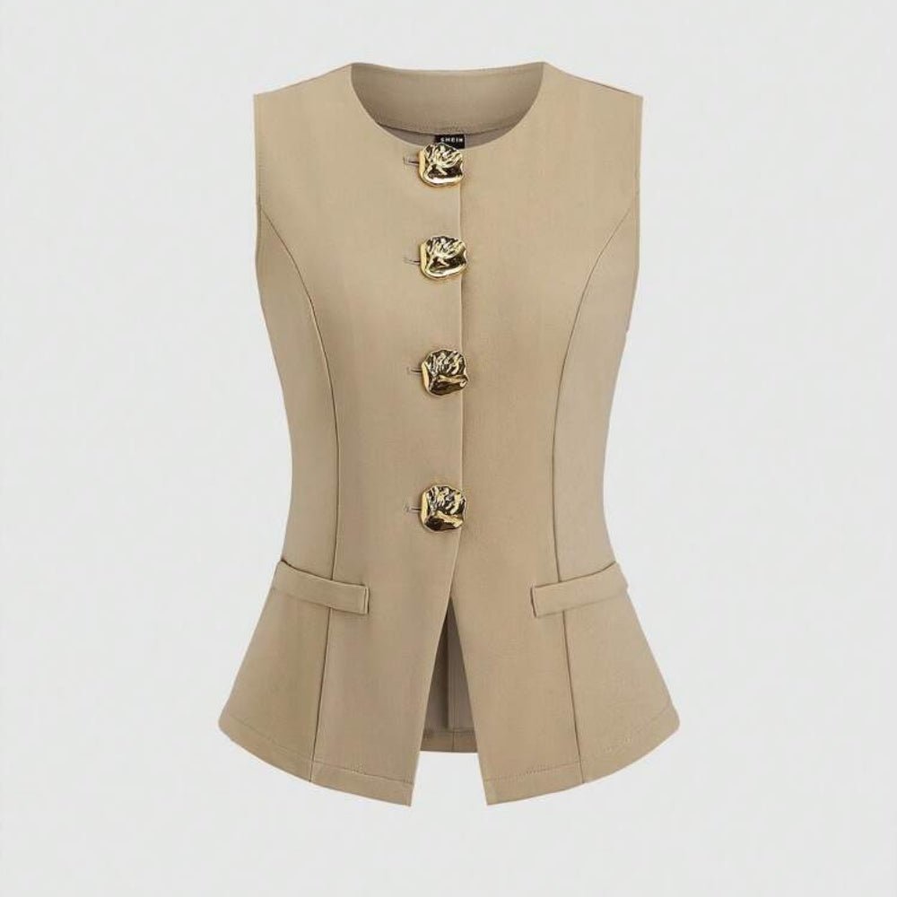 ゴールドボタンラウンドネックベスト｜オフィスカジュアル レディース 通販【ミレジェネ】