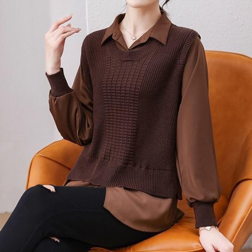レイヤードニット長袖ブラウス｜オフィスカジュアル レディース 通販【ミレジェネ】