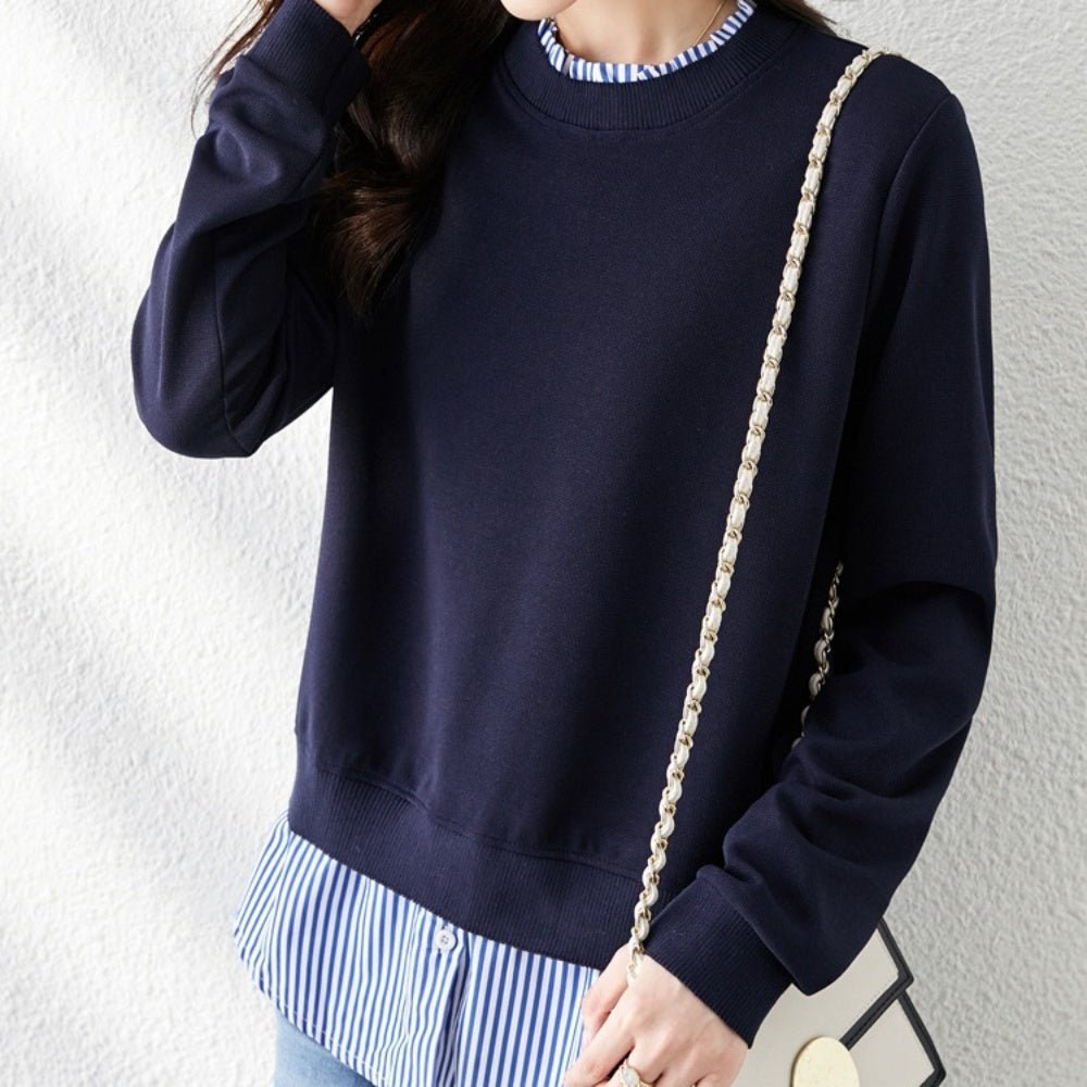 ストライプフェイクレイヤードトップス｜オフィスカジュアル