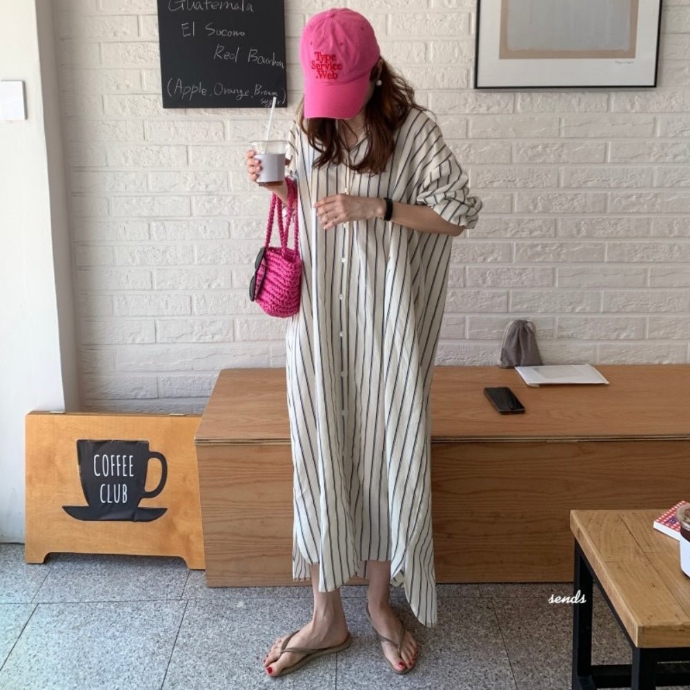 【骨格ナチュラルさんにおすすめ】ストライプロングシャツワンピース [ミレジェネ]｜オフィスカジュアル レディース 通販【ミレジェネ】