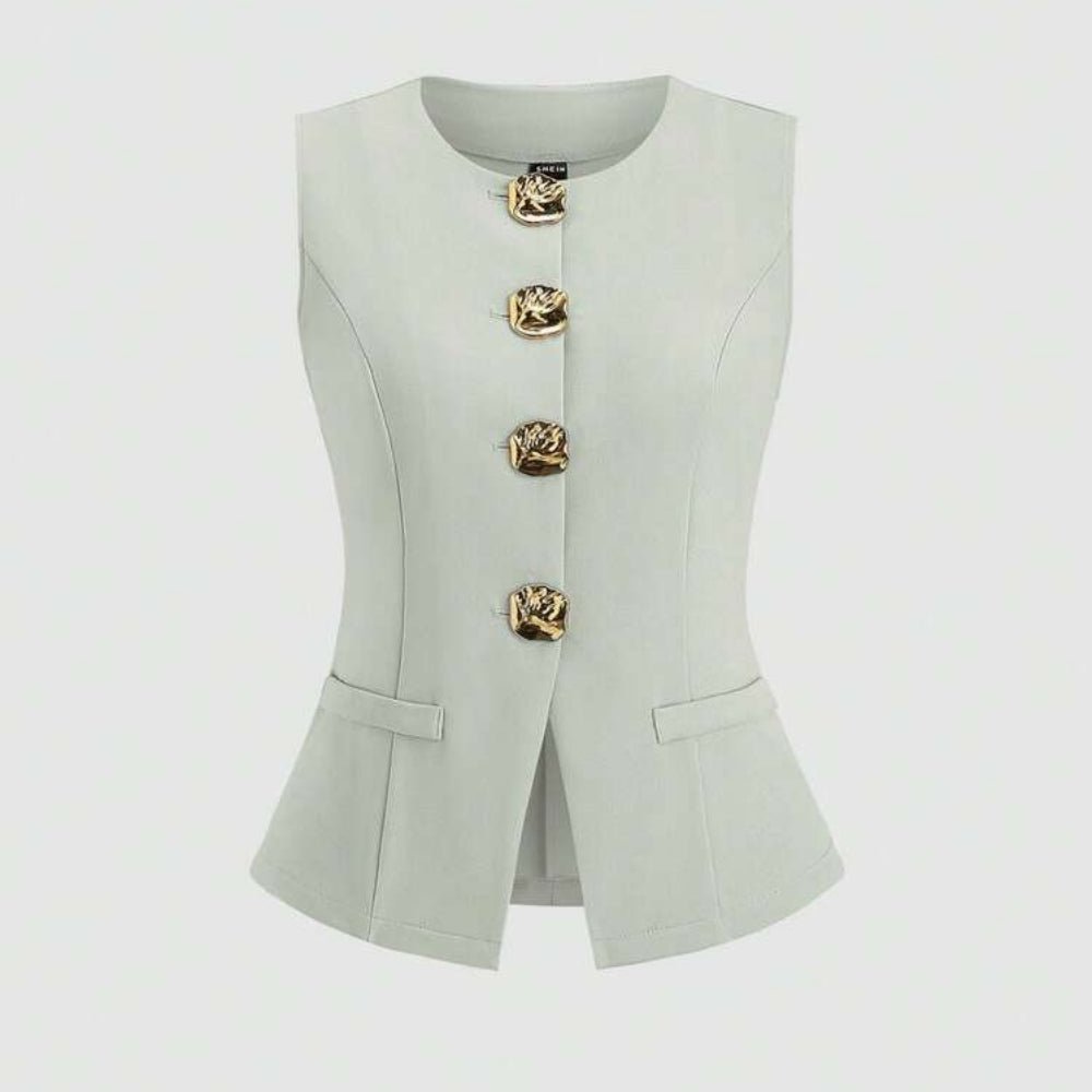 ゴールドボタンラウンドネックベスト｜オフィスカジュアル レディース 通販【ミレジェネ】