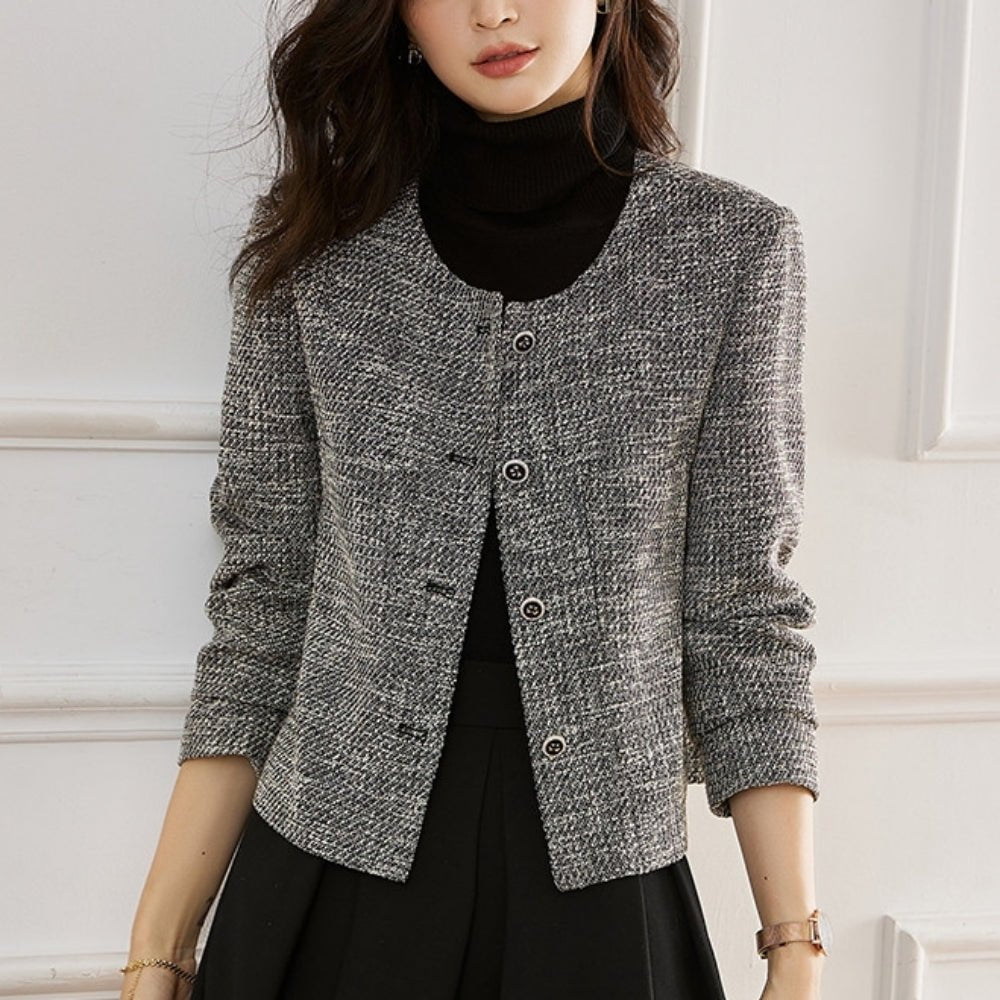 ノーカラーツイードジャケット｜オフィスカジュアル レディース 通販【ミレジェネ】