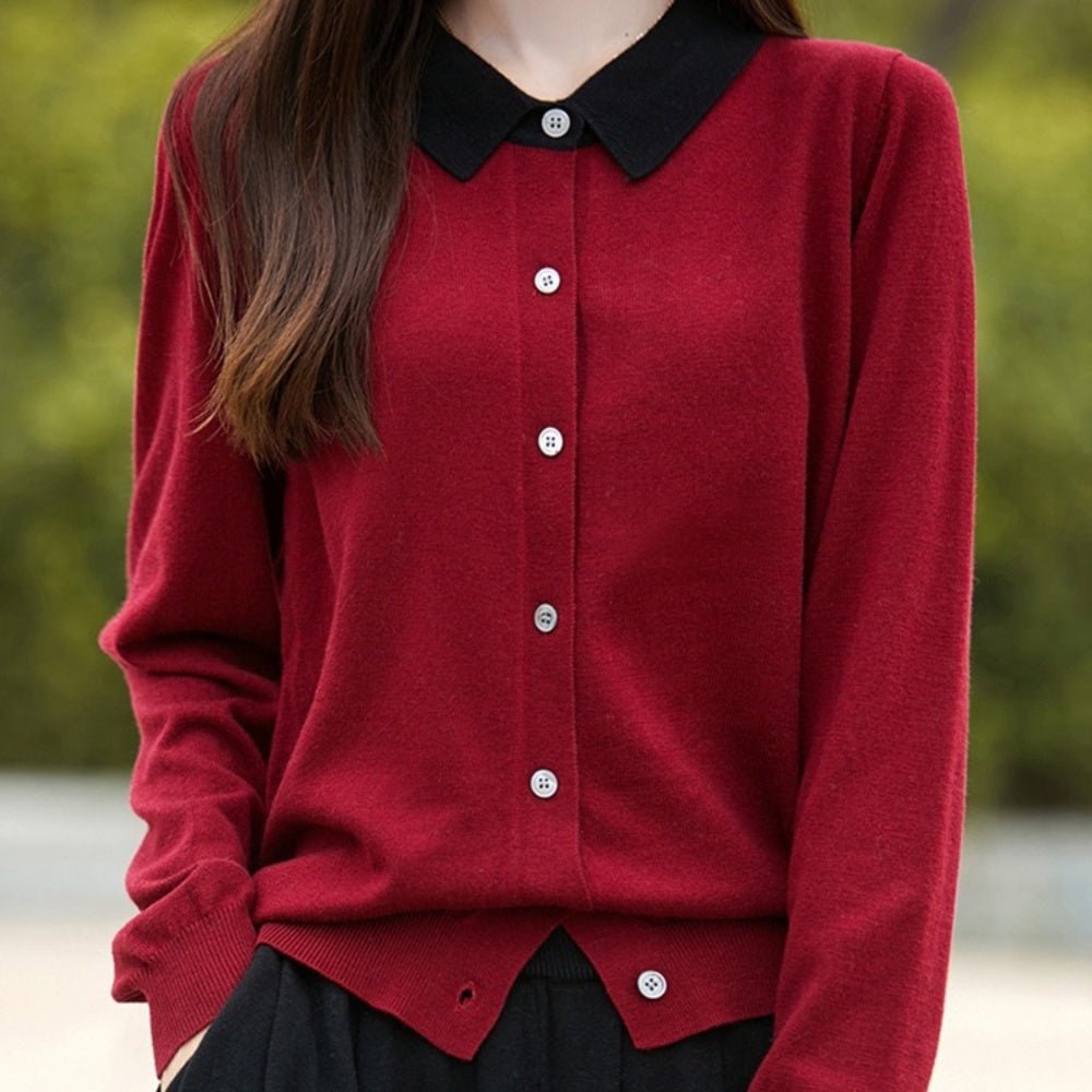 襟付きウールニットカーディガン｜オフィスカジュアル レディース 通販【ミレジェネ】