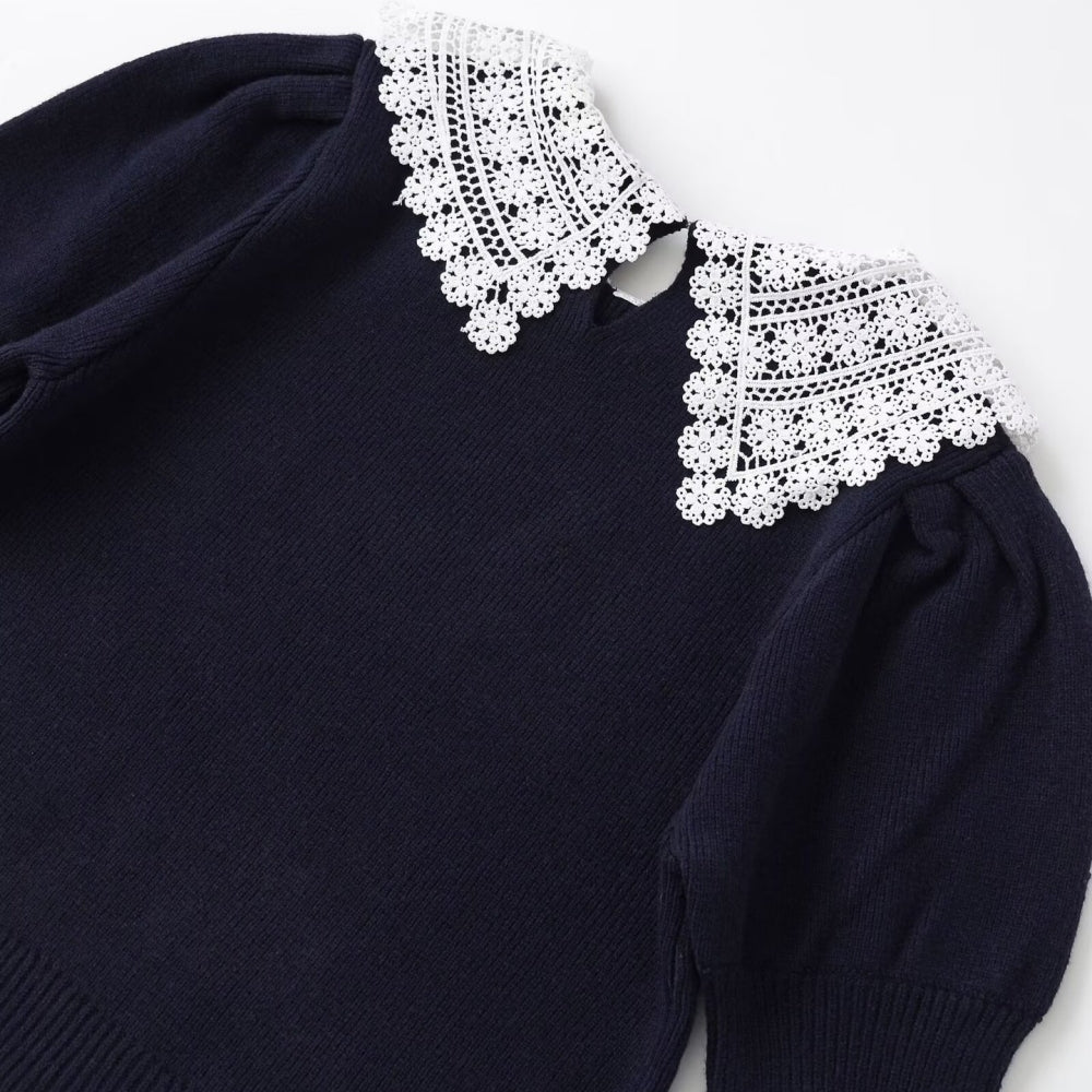 レース襟付き半袖ニット｜オフィスカジュアル レディース 通販【ミレジェネ】
