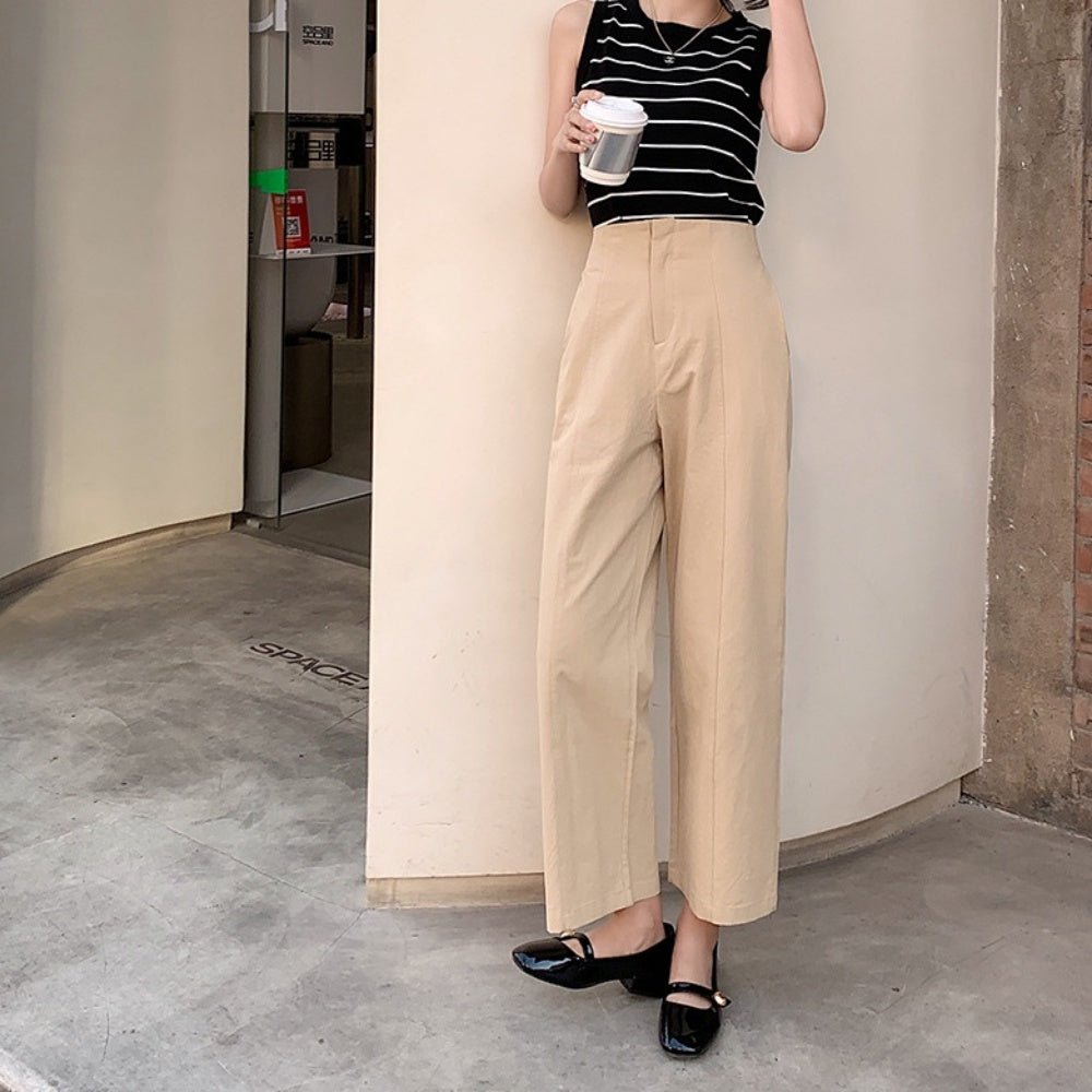 オフィスカジュアル 夏 ハイウエストクロップドストレートパンツ ミレジェネ