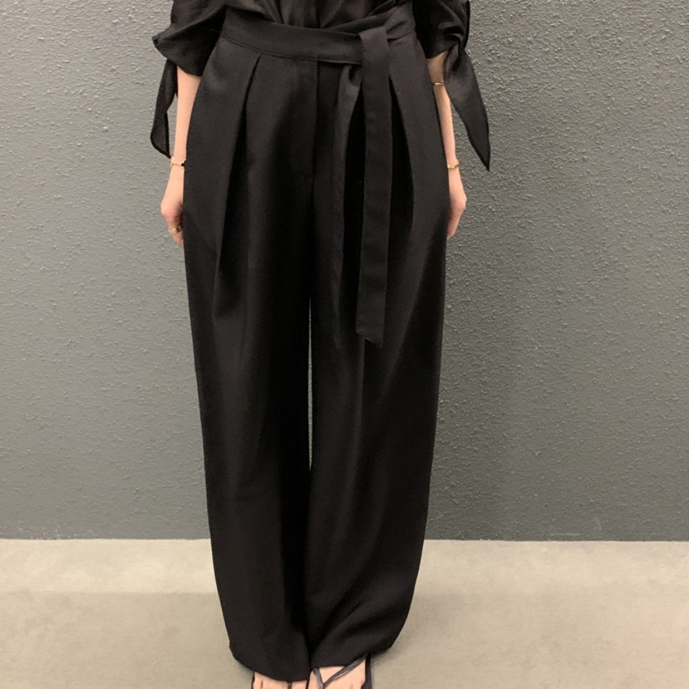 ロングベルト付きワイドストレートパンツ｜オフィスカジュアル レディース 通販【ミレジェネ】