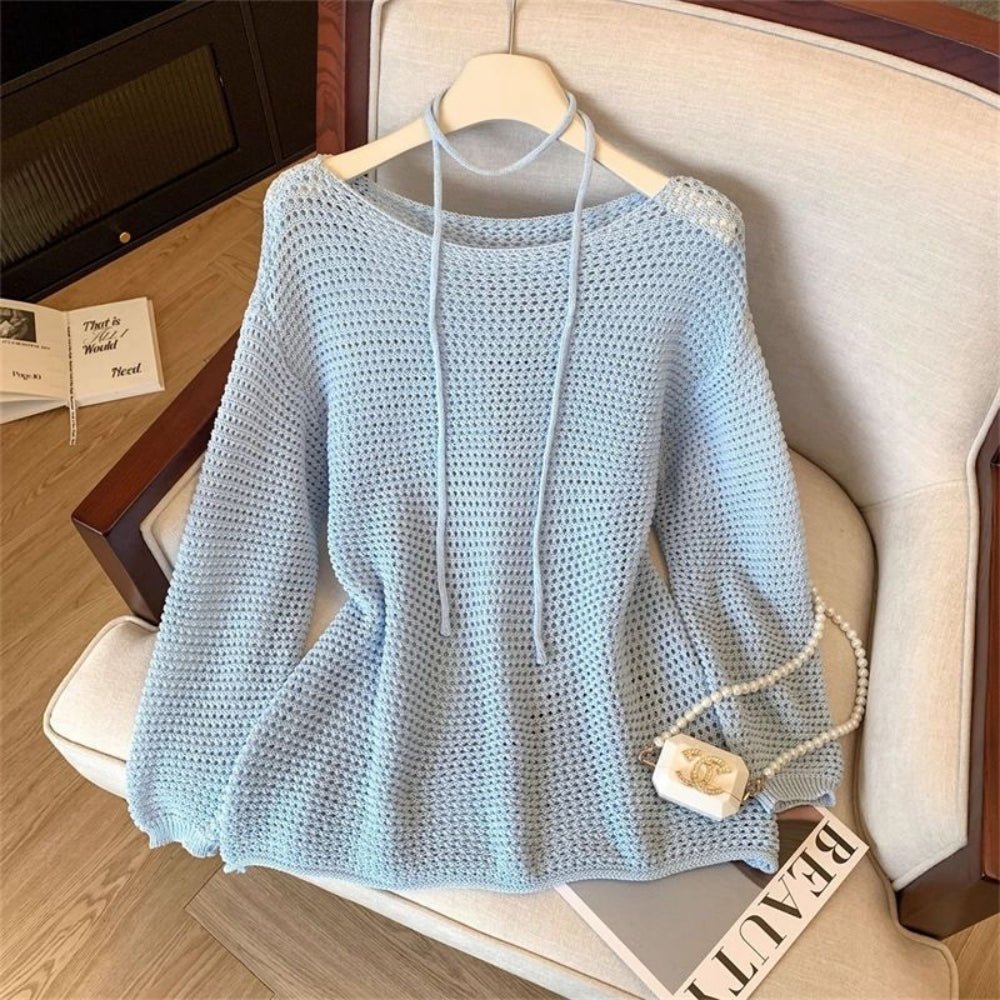 【着痩せ/通勤】ナローリボン付きメッシュニットトップス[ミレジェネ]｜オフィスカジュアル レディース 通販【ミレジェネ】