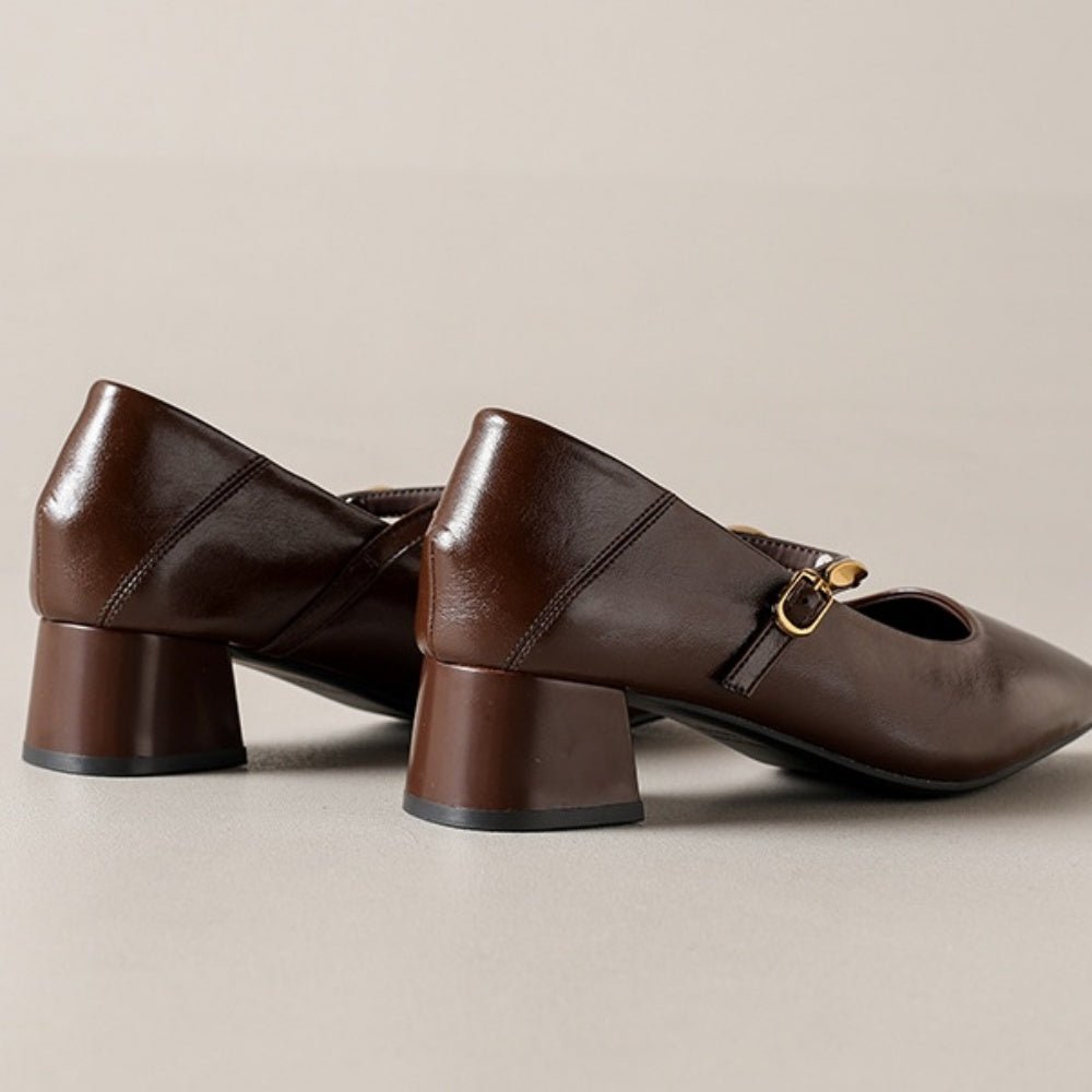 スクエアヒールゴールドストラップパンプス｜オフィスカジュアル レディース 通販【ミレジェネ】