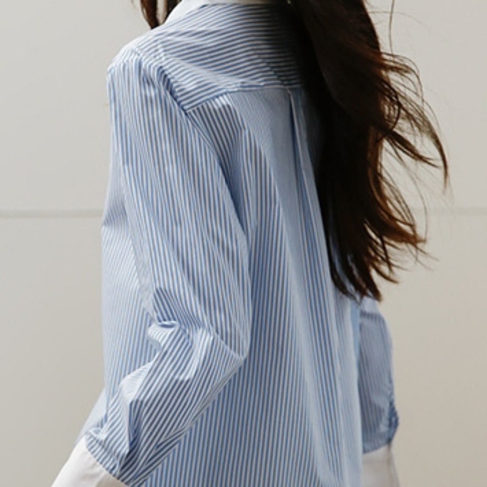 【通勤/きれいめ】ストライプ柄クレリックシャツ[ミレジェネ]｜オフィスカジュアル レディース 通販【ミレジェネ】