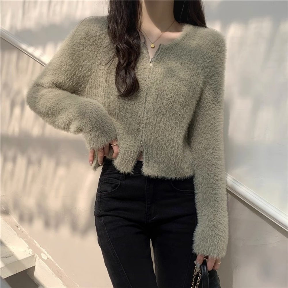 シャギージップアップカーディガン｜オフィスカジュアル レディース 通販【ミレジェネ】