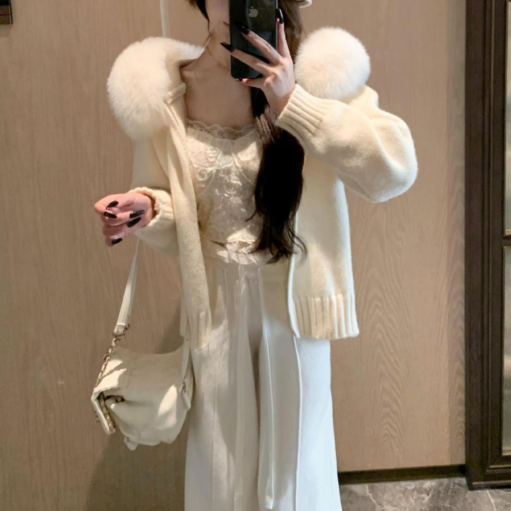 ボリュームファーフードカーディガン｜オフィスカジュアル レディース 通販【ミレジェネ】