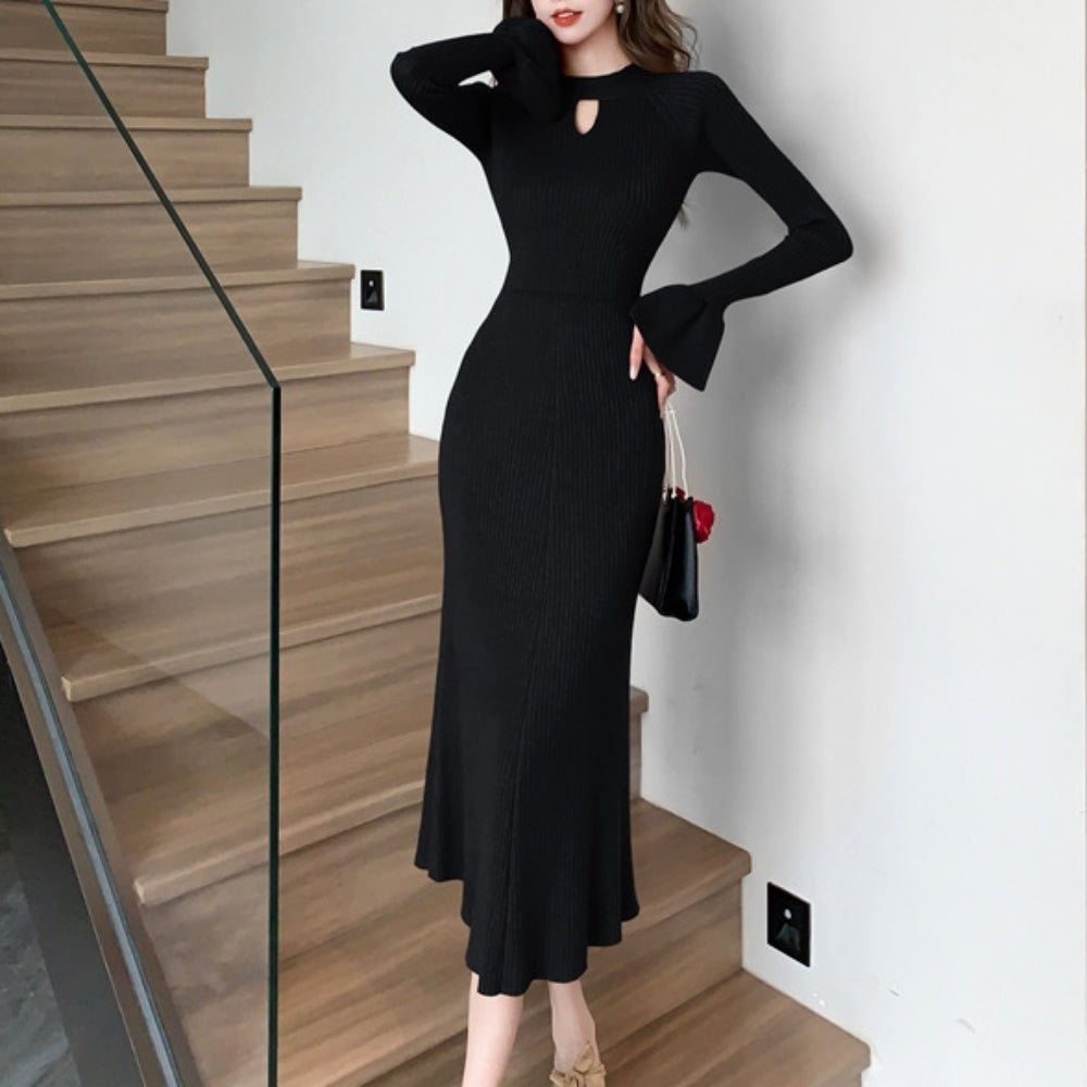 キーネックリブニットワンピース｜オフィスカジュアル レディース 通販【ミレジェネ】