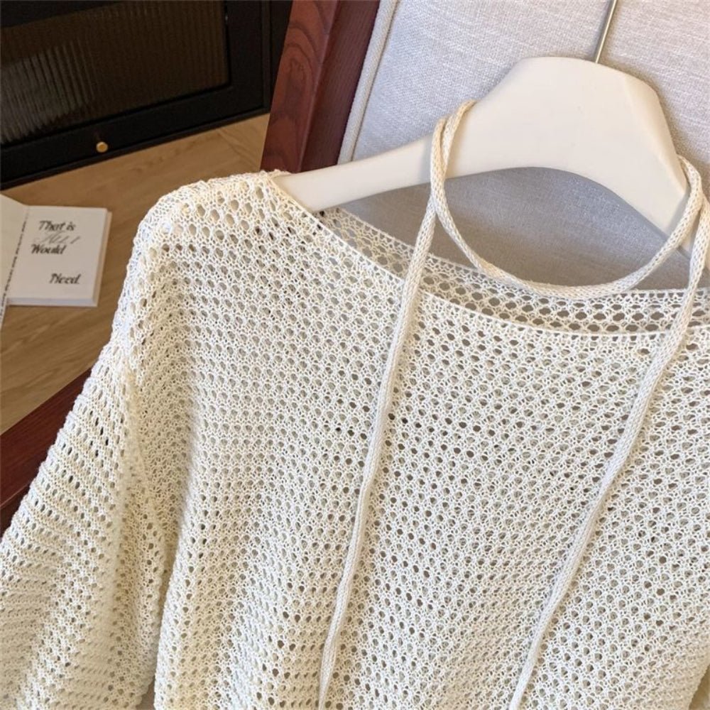 【着痩せ/通勤】ナローリボン付きメッシュニットトップス[ミレジェネ]｜オフィスカジュアル レディース 通販【ミレジェネ】