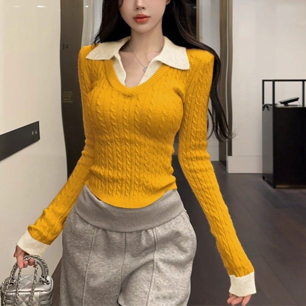 フェイクツーピースケーブルニット｜オフィスカジュアル レディース 通販【ミレジェネ】