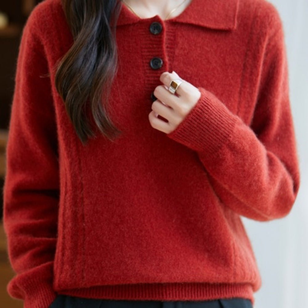 胸元ボタン襟付きニット｜オフィスカジュアル レディース 通販【ミレジェネ】