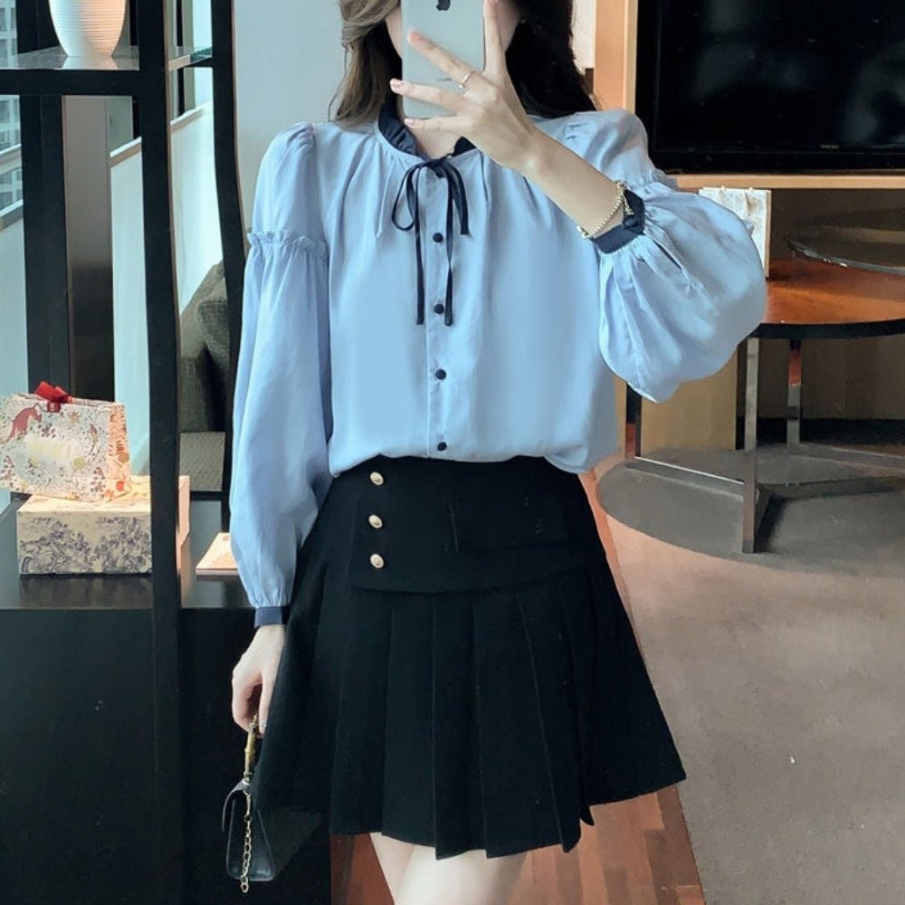 【オフィスカジュアル/きれいめ】フリル襟バイカラーブラウス [ミレジェネ]｜オフィスカジュアル レディース 通販【ミレジェネ】