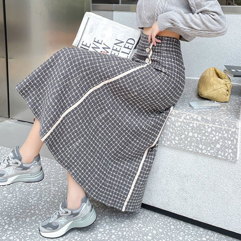 ライン入チェックスカート｜オフィスカジュアル レディース 通販【ミレジェネ】