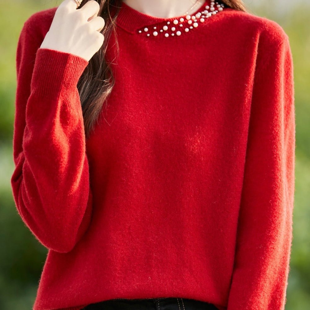 パールビジュー付ニットセーター｜オフィスカジュアル レディース 通販【ミレジェネ】