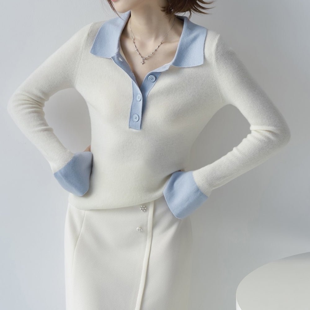 バイカラーポロニットトップス｜オフィスカジュアル レディース 通販【ミレジェネ】