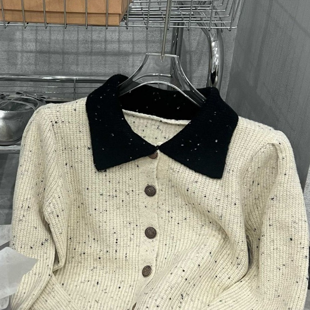 配色襟付きネップニットカーディガン｜オフィスカジュアル レディース 通販【ミレジェネ】