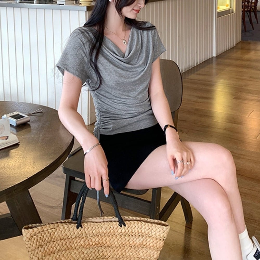 ドレープネックサイドドロストＴシャツ｜オフィスカジュアル レディース 通販【ミレジェネ】