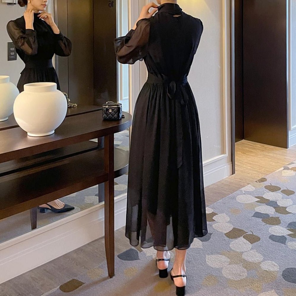 ボウタイネックシフォンフレアワンピース｜オフィスカジュアル レディース 通販【ミレジェネ】