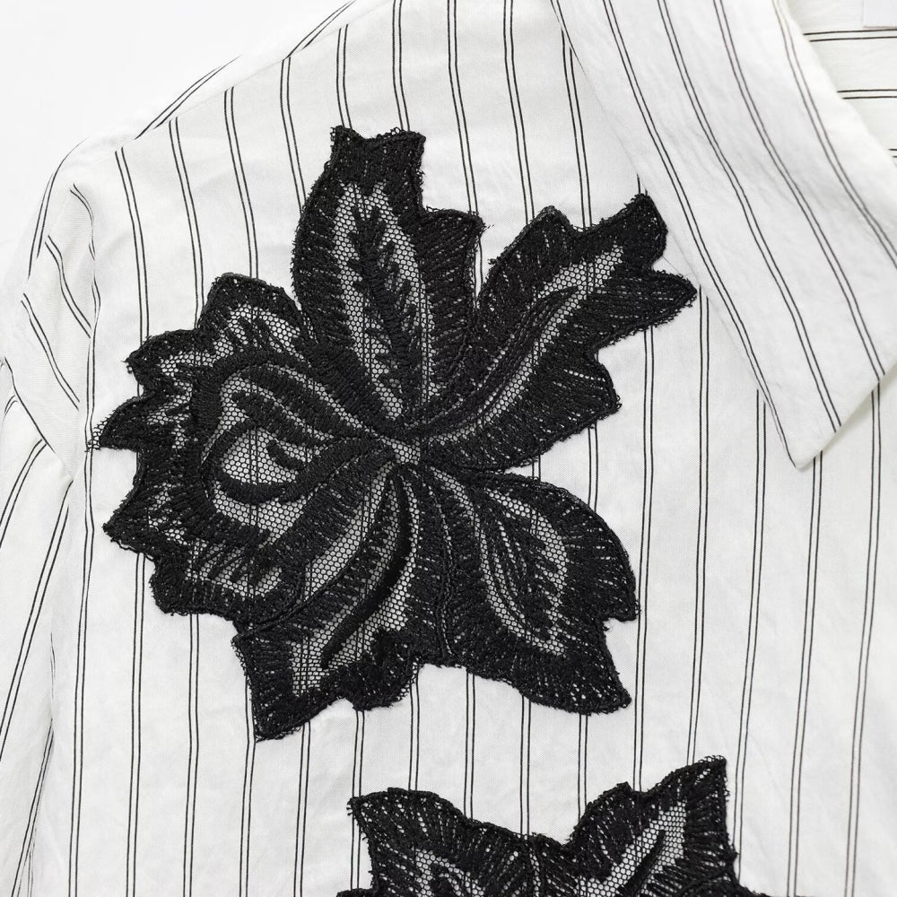 フラワーレースストライプシャツ｜オフィスカジュアル レディース 通販【ミレジェネ】
