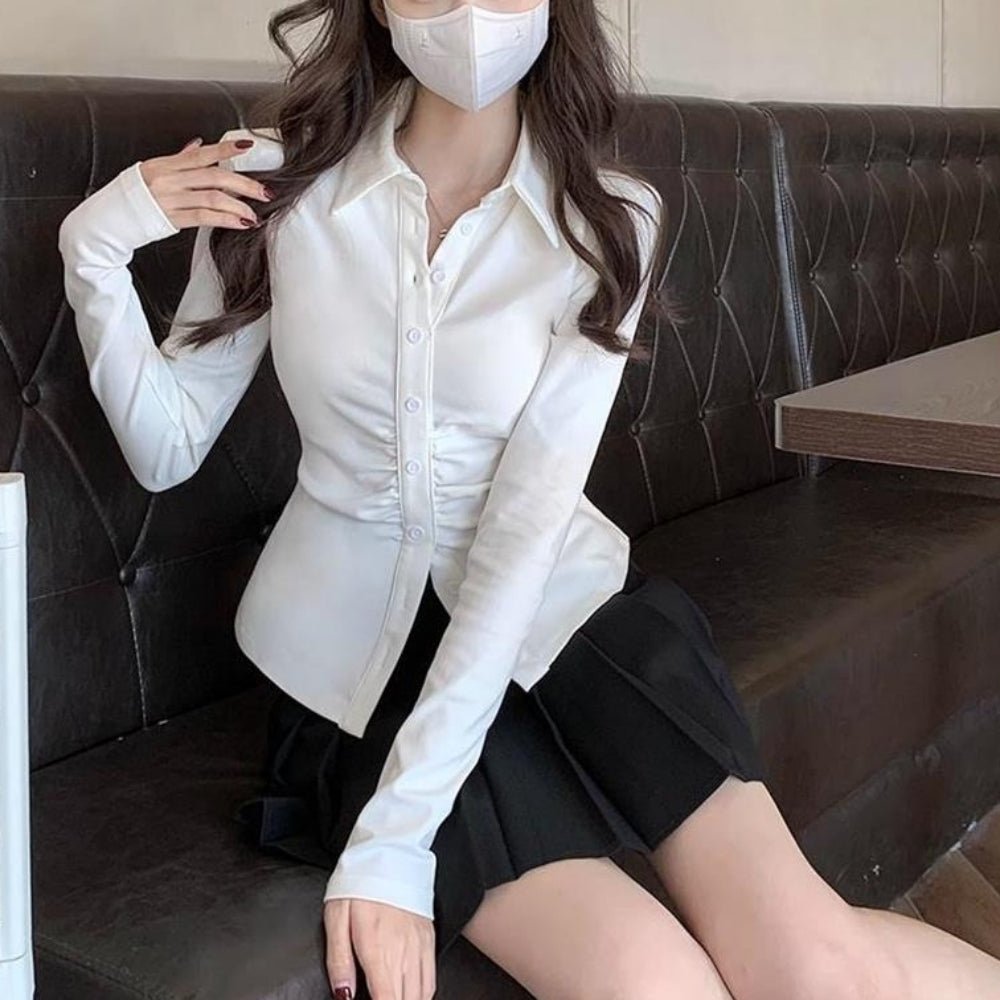 フロントギャザーシャツブラウス｜オフィスカジュアル レディース 通販【ミレジェネ】