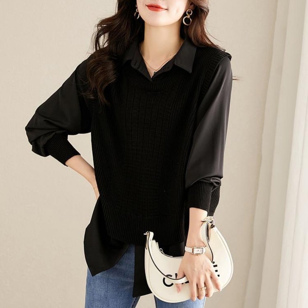 レイヤードニット長袖ブラウス｜オフィスカジュアル レディース 通販【ミレジェネ】