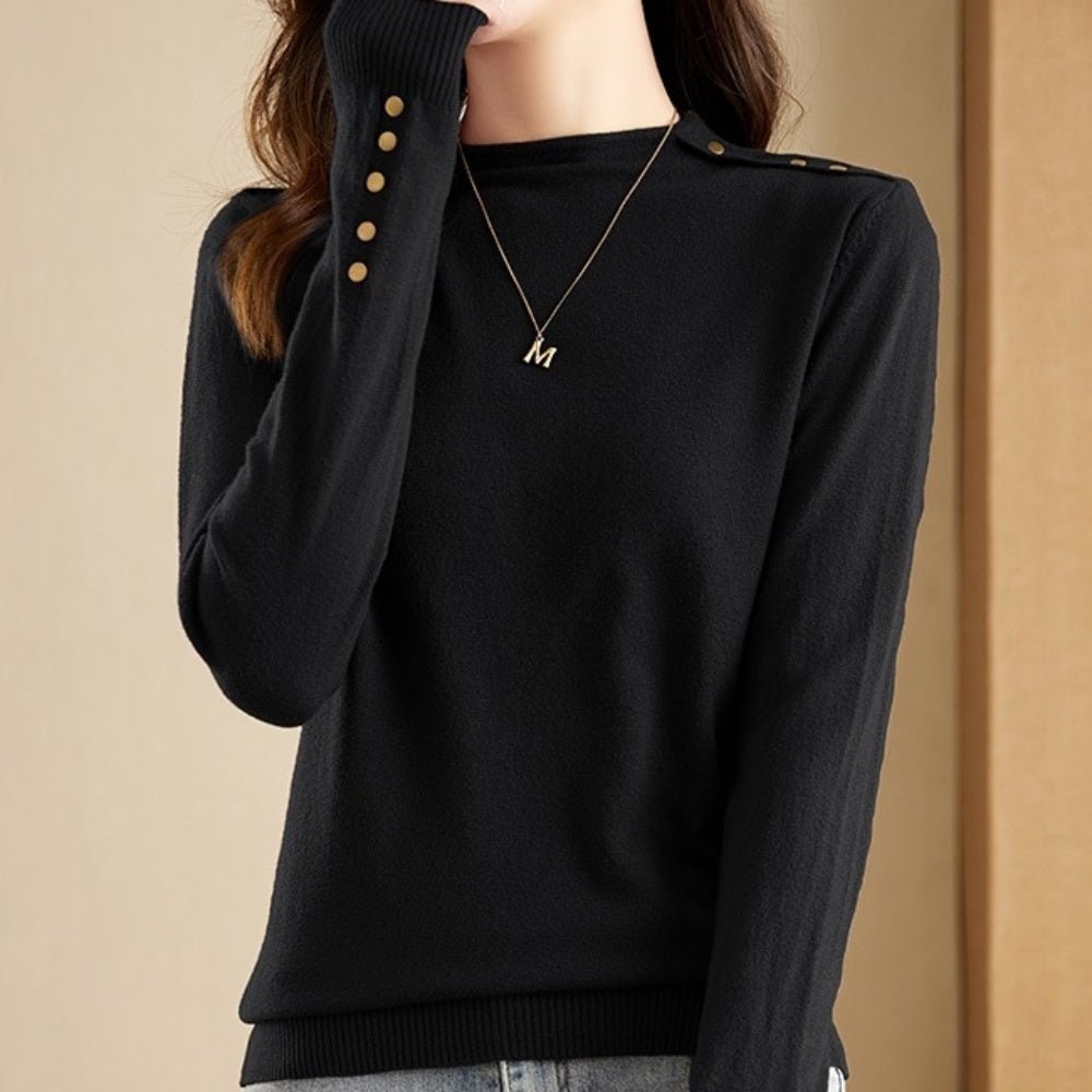 金ボタン付ハイネックセーター｜オフィスカジュアル レディース 通販【ミレジェネ】