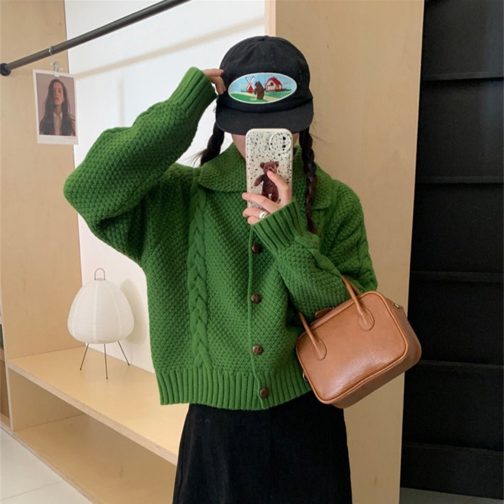 襟付きケーブルニットカーディガン｜オフィスカジュアル レディース 通販【ミレジェネ】