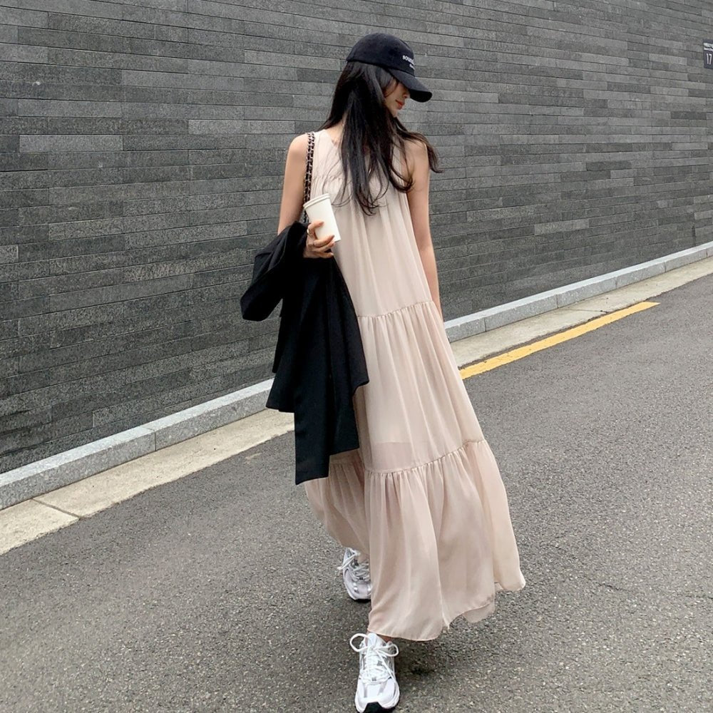 【骨格ナチュラルさんにおすすめ】ノースリーブシフォンティアードワンピース [ミレジェネ]｜オフィスカジュアル レディース 通販【ミレジェネ】