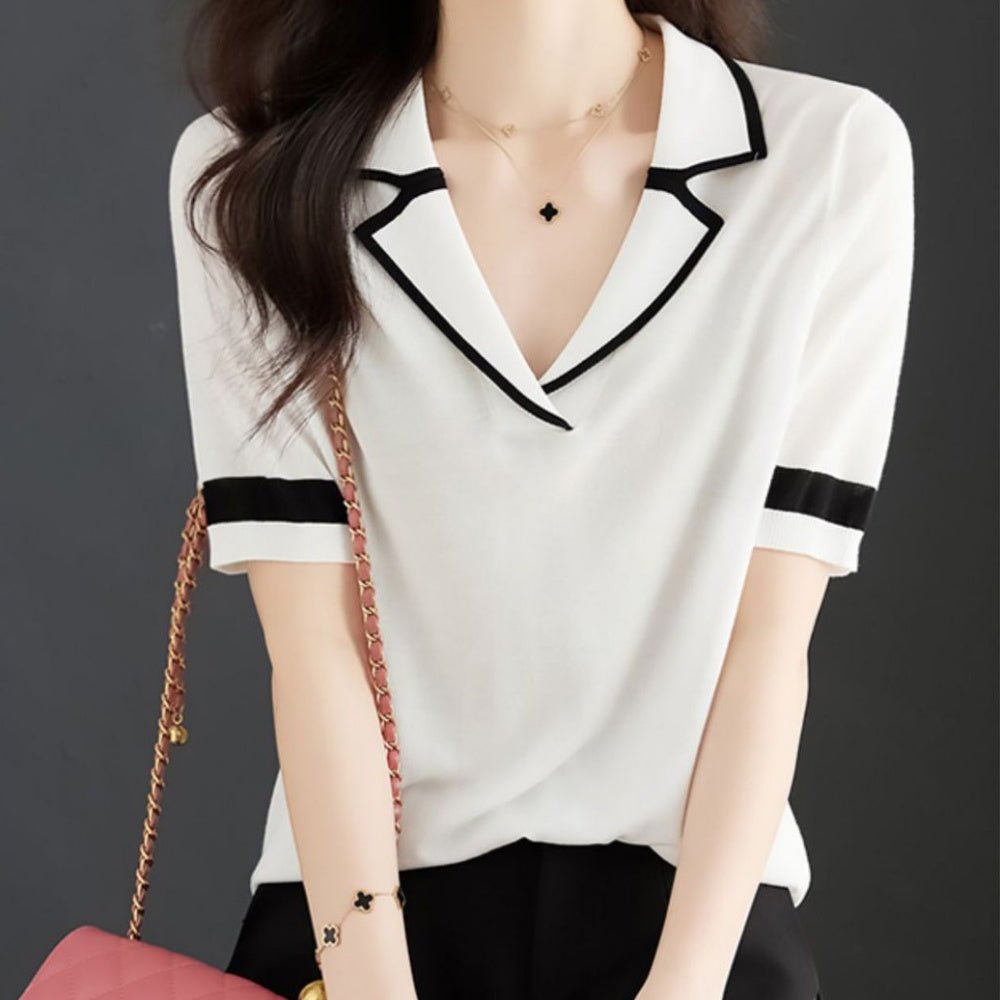 ポロニット配色トップス｜オフィスカジュアル レディース 通販【ミレジェネ】