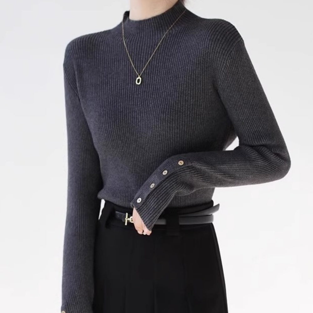 ゴールドボタンリブニット｜オフィスカジュアル レディース 通販【ミレジェネ】