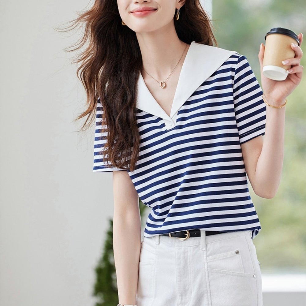 セーラー襟ボーダーブラウス｜オフィスカジュアル レディース 通販【ミレジェネ】