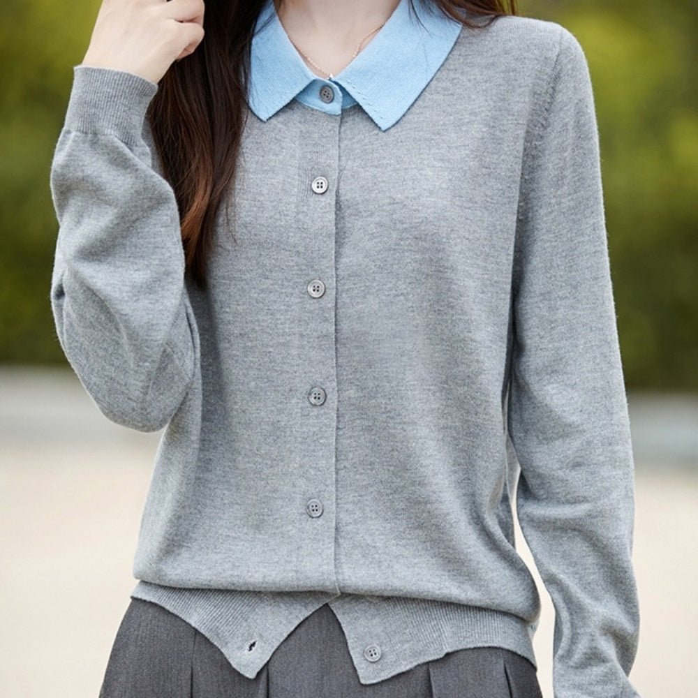 襟付きウールニットカーディガン｜オフィスカジュアル レディース 通販【ミレジェネ】