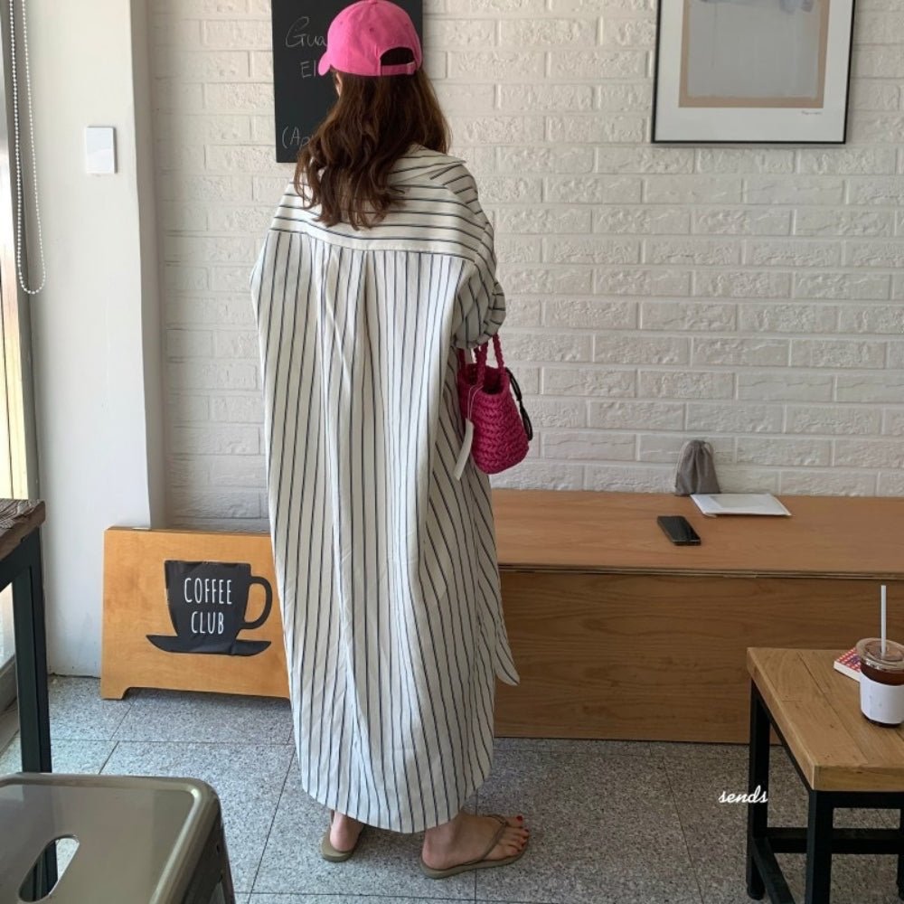 【骨格ナチュラルさんにおすすめ】ストライプロングシャツワンピース [ミレジェネ]｜オフィスカジュアル レディース 通販【ミレジェネ】