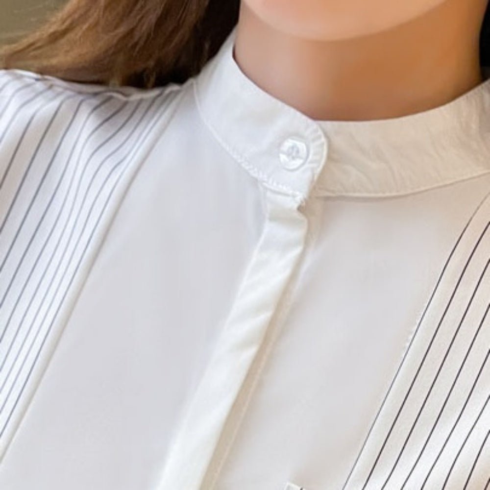 スタンドカラーストライプシャツ｜オフィスカジュアル レディース 通販