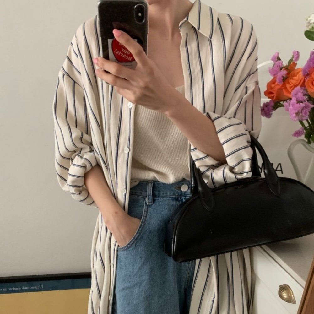 【骨格ナチュラルさんにおすすめ】ストライプロングシャツワンピース [ミレジェネ]｜オフィスカジュアル レディース 通販【ミレジェネ】