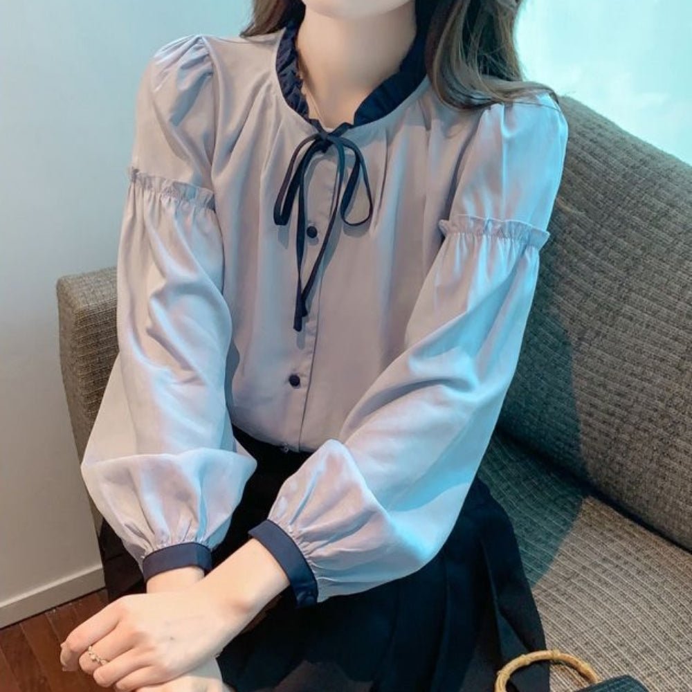 【オフィスカジュアル/きれいめ】フリル襟バイカラーブラウス [ミレジェネ]｜オフィスカジュアル レディース 通販【ミレジェネ】