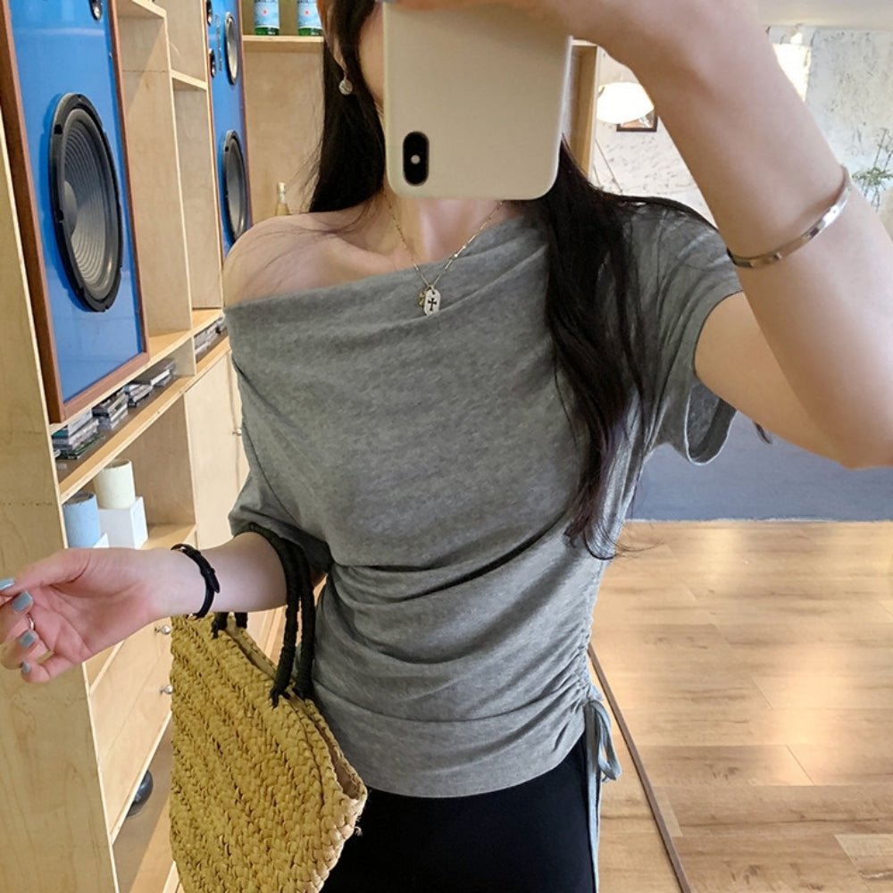 ドレープネックサイドドロストＴシャツ｜オフィスカジュアル レディース 通販【ミレジェネ】