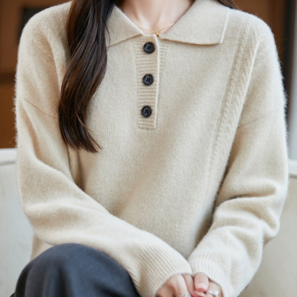 胸元ボタン襟付きニット｜オフィスカジュアル レディース 通販【ミレジェネ】