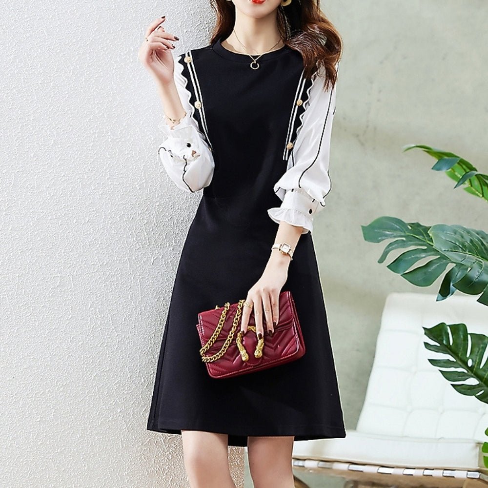 異素材ドッキングワンピース｜オフィスカジュアル レディース 通販【ミレジェネ】